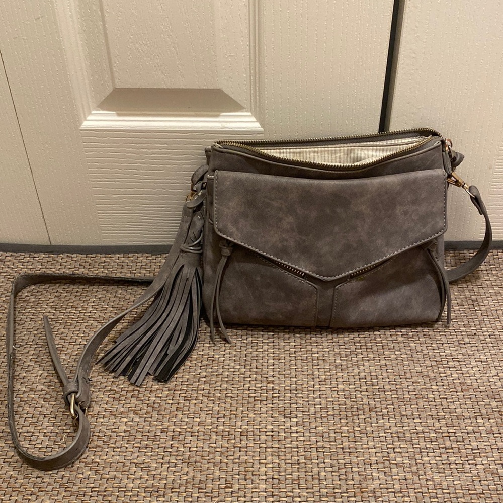 Francesca’s Gray Faux Suede Crossbody Bag